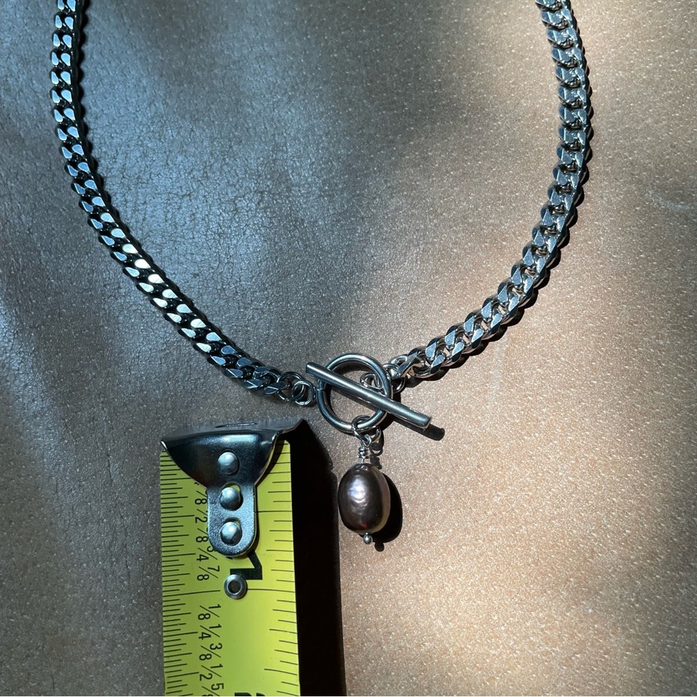 Blue freshwater pearl silver curb chain toggle clasp necklace choker stainless - Picture 8 of 8